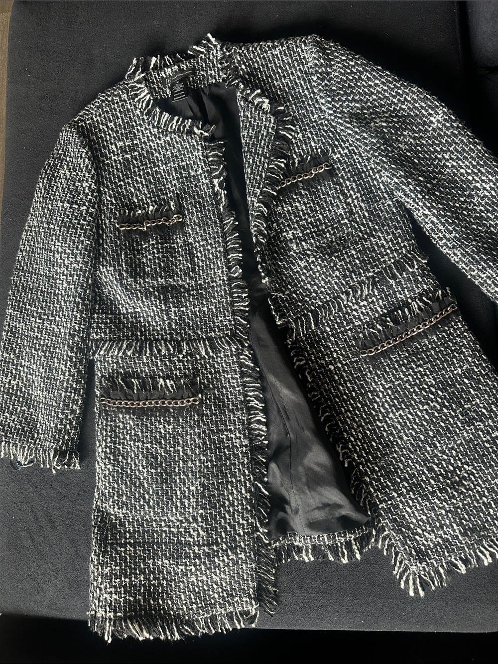 ❣️ INC International Concepts Black & White Tweed Fringe Blazer